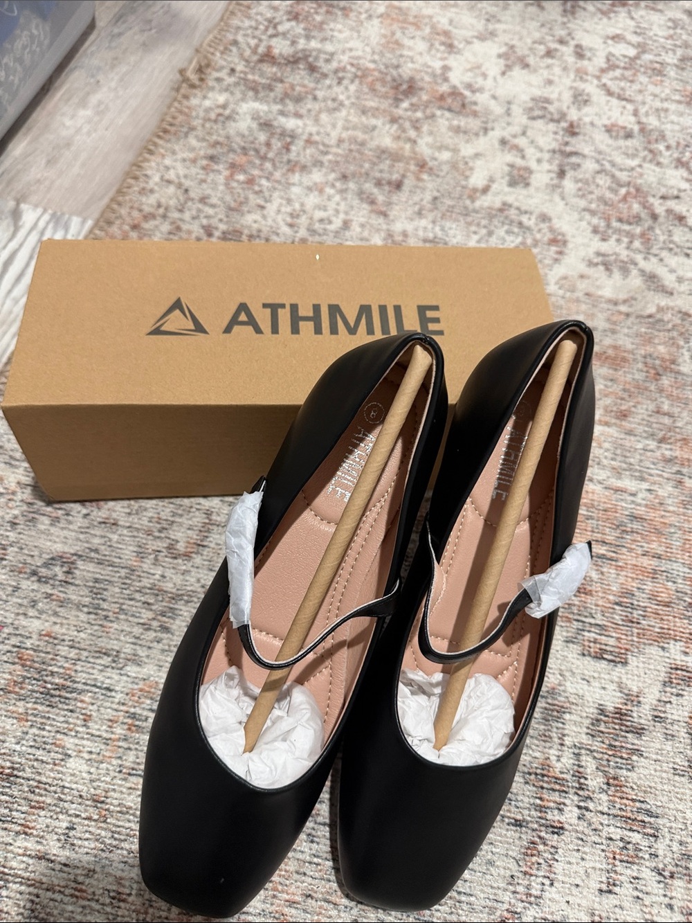 Athleta Black Mary Jane Style Flats with Blush Insole